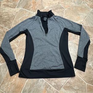 Live Love Dream Quarter Zip Athletic Pullover Gray Black Womens XS Thumbholes